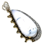 Natural Dendrite Opal Gemstone Two Tone 925 Sterling Silver Pendant 2.36 j4g22