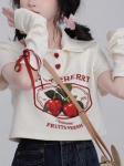 Jaapani Cute Crop Top Cherry Printiga T-s&auml;rk Varrukatega Kawaii Casujal Women All Match Loose Y2k Aesthetic Tees Harajuku s&auml;rgid S aprikoosi