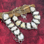 Blister Biwa Pearl Gemstone 925 t&auml;ish&otilde;bedast ehtekomplektist k&auml;ev&otilde;ru ja kaelakee ehtekomplekt, kaunis k&auml;sitsi valmistatud ehete komplekt naistele Adjustable With 8"-18" valge