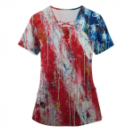 Suures suuruses tr&uuml;kitud Scrub t&ouml;&ouml;vormi topid naistele V-kaelusega Foral Print l&uuml;hikeste varrukatega L&otilde;busad T-s&auml;rgid Taskutega t&ouml;&ouml;riiete T-s&auml;rk L sinine