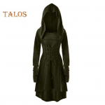 Naiste Cosplay kleit gooti v&auml;rviline paeltega rihm &otilde;huke v&ouml;&ouml;koht ebakorrap&auml;rane &auml;&auml;r kapuutsiga pikkade varrukatega teemapeod rollim&auml;ngufestival halloween midi L armee roheline v&auml;rv