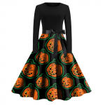 Naiste Halloween Print Flare Kleit Pikkade varrukatega O-kaelusega kleidid Peokleidid XXL