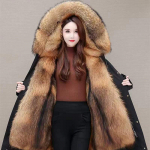 Pike naiste rebase karusnahast vooder, eemaldatav keskmise pikkusega talvine polsterdatud kasukas Naiste v&otilde;ltskarusnahast mantlid XXXXL