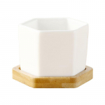 Valge Loominguline Keraamiline V&auml;ike Kuuepoolne Sukulentide Lillepott Bambusest ja Puidust Alusega R&otilde;du Roheline Pott Aed Sukulentide Pott 1 pc valge