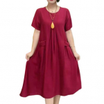 Naiste suvine midikleit O-kaelusega l&uuml;hikeste varrukatega taskud vabaajakleit &uuml;hev&auml;rviline A-kujuline t&ouml;&ouml;kleit t&auml;navariietus 3XL roheline