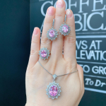 Live Rhinestone roosa teemant komplekt uusaasta ripats k&otilde;rvar&otilde;ngad pulma ehted retro kolmeosaline komplekt