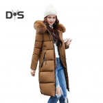 Talvine naiste puuvillane jope karvase kapuutsiga, pikkade varrukatega taskud soojust hoidev p&otilde;lvepikkus lukuga polsterdatud mantel &uuml;hev&auml;rviline tuulekindel v&auml;lir&otilde;ivas parka XXL must