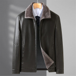 Uus sametiga ja paksendusega nahktagi meestele keskealistele ja vanadele meestele koos karusnahaga integreeritud talvine isa kandma rev&auml;&auml;riga soe nahktagi 170