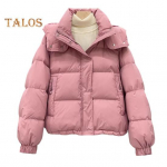 Naiste talvepuuvillane mantel kapuutsiga, paksendatud polsterdatud l&uuml;hike t&uuml;&uuml;p lukuga taskutega, elastsed k&auml;tised Puhtav&auml;rviline tuulekindel naiste sulemantel M kohv