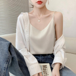 INDFS Naiste mood vabaaja suvekevadine &uuml;hev&auml;rviline printimine Varrukateta V-kaelusega pluusid ja s&auml;rgid S valge