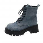 Moodsad Platvormiga Denimist Ankle Boots Naistele Kristalliga Paksude Kontsadega L&uuml;hikesed Saapad Naine Paks P&otilde;hi Libisemiskindlad Mootorratta Saapad Naiste 35