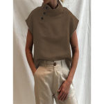 Celmia suvine k&uuml;ljen&ouml;&ouml;biga puuvillane pluus, linane tops Naiste vabaaja l&uuml;hikeste varrukatega T-s&auml;rk S pruun