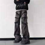 Y2K Punk Must T&auml;navarock K&otilde;rge V&ouml;&ouml;koht &Uuml;le suuruse teksap&uuml;ksid Meeste Pesitud Darkwear Laiad P&uuml;ksid XXL must