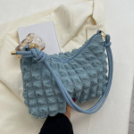 Naiste Minimalistlik temperament &otilde;lakott &Otilde;rn plisseeritud kaenlaaluste kott Naiste kevadsuvi uus Crossbody kott V&auml;ike kandiline kott 27x8x20cm sinine