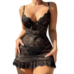 Naiste &ouml;&ouml;s&auml;rk V kaelusega &otilde;&otilde;nsa lillega tikandid Seljata varrukateta Slim Fit &ouml;&ouml;riiete volangidega &auml;&auml;ris M must