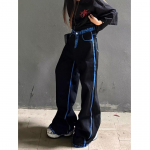 Hong Kong Trend Meeste Suvine Uus Sirge S&auml;&auml;rega Personaliseeritud Kirjaga Džinsid Hip-Hop Ins Trendikad High Street Trendikad Huligaani V&auml;limusega P&uuml;ksid S sinine