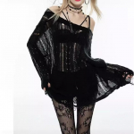 Y2k &Otilde;&otilde;nes Must Naiste Kootud Kampsun L&auml;bipaistev Harajuku Kudumid Gooti Korea Mood Pulloverid T&auml;navamood One Size must