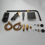 Seinakinnitatav du&scaron;ikomplekt Copperilt, P&uuml;sitemperatuuriga, K&auml;sidu&scaron;iga, Must-kuldse ruudukujulise lati disainiga, Sisaldab 4 juhtnuppu