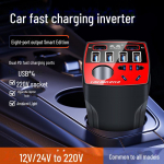 Suure v&otilde;imsusega multifunktsionaalne auto inverter 12V/24V kuni 220V kiirlaadija sigaretis&uuml;&uuml;taja pesaga Zhizun dual PD port punane