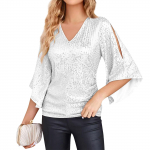 Naiste mood avar keskmise pikkusega litriga T-s&auml;rk Naiste l&uuml;hikeste varrukatega pullover XL valge