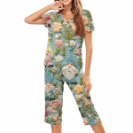 Naiste vabaaja spordipidžaamade l&uuml;hikeste varrukatega k&auml;rbitud p&uuml;ksid j&otilde;ulutr&uuml;kiga komplekt M