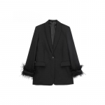 Naiste Mood Satiinist Must Sulgedega Pintsak Jakk Vintage Rev&auml;&auml;riga &Uuml;he N&ouml;&ouml;biga Pikkade Varrukatega Naiste R&otilde;ivad XS must