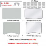 Uuendatud p&auml;ikesesirmid Tesla Model 3 Y 2023 klaaskatusele, esiosa, tagumine katuseluuk, esiklaas, katuseaken, pime, kaitsev varjutav v&otilde;rk