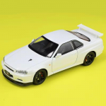 1:24 Simulatsiooniskaala GTR R34 Skyline Superauto Sulamist Mudel Valatud Metallist S&otilde;iduk Heli ja Valgusega Tagasit&otilde;mbamisfunktsioon M&auml;nguasi Poiss S&uuml;nnip&auml;evakingitus valge
