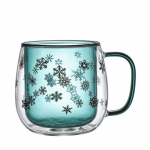 Christmas Snowflake Kahekihiline klaasist kohvitass k&auml;epidemega kuumakindel klaasist tass Teepiimakruus joogiklaasi j&otilde;ulukink 301-400ml