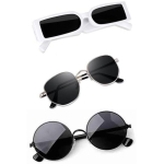 Sheomy Unisex Combo pakkumine 3 tooni prillidega ruudukujulised p&auml;ikeseprillid ristk&uuml;lik retro vintage kitsad naised::Mehed ,GSNLD-007 black