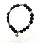 Pierres et Min&eacute;raux. Bracelet Cyanite bleu du Br&eacute;sil + Perles Lave 8 mm. Fabriqu&eacute; en France.