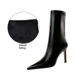 Naiste Euroopa & Ameerika Stiilis Stilettokanna Teravaotsalised Seksikad &Ouml;&ouml;klubi Kitsad Pahkluusaapad Black Velvet Lining
