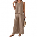 Naiste Kaheosaline Vabaaja Komplekt Suvine Varrukateta &Otilde;&otilde;nsa Selja Top Laiade S&auml;&auml;rtega P&uuml;kste Komplekt Vabaaja Puhkuse Reisi Riietus S tume khaki v&auml;rv