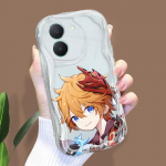 Armas koomiksimustriga kreemjas tekstuuriga korpus, lainelise servaga pehme silikoonkaanega telefoni&uuml;mbris Vivo jaoks Vivo Y18E puhas