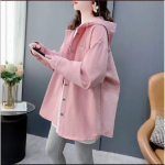 Kevadine lahtine kapuutsiga s&auml;rk naiste moedisaini tunnetusega, v&auml;ike v&auml;rske, pikkade varrukatega, keskmise pikkusega, k&otilde;ikidele riietele sobiv, stiilne Korea pluus, vool M roosa