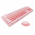 MOFII juhtmevaba klaviatuuri ja hiire komplekt, 2,4 GHz retro t&auml;issuuruses klaviatuur numbrinuppudega ja armas juhtmevaba hiir arvutile PC roosa
