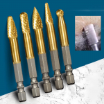 5 Pieces Carbide Rotary Burr Bits with 1/4 inch Hex Shank,Rotary Tool Double Cut Carving for