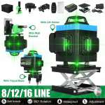 4D 16 liini laseri nivelleerimine isetasanduv 360 horisontaalne ja vertikaalne rist &uuml;liv&otilde;imas roheline lasertase 8 line