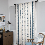 Valmis kardin Puuvill ja linane Tr&uuml;kitud Must tutiga Boheemlaslik stiil K&ouml;&ouml;gikardin Kardin 150Cm wide * 160cm high