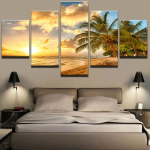 Kaasaegsed seinakunstipildid kodukaunistamise plakatid 5 paneeliga palmipuud mere p&auml;ikeseloojangu maastik elutuba HD-prinditud maal raamita 40x60cm*2 40x80cm*2 40x100cm*1