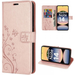Coque pour Xiaomi Redmi Note 14 5G (pas pour 4G) Protection Rabat Antichoc Synth&eacute;cuir Motif Papillon Rose