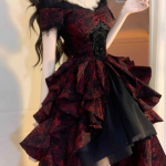 Gooti Lolita Must Punane Laine Kleit Kevad Suvi Cosplay Printsessi Kleit XL punane