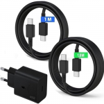 Chargeur Rapide USB-C 45W + C&acirc;ble USB-C 1M+1.8M pour Samsung Galaxy A56 A36 A16 A17 - Noir