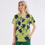 Suures suuruses tr&uuml;kitud Scrub t&ouml;&ouml;vormi topid naiste V-kaelusega l&uuml;hikeste varrukatega l&otilde;busatele T-s&auml;rkidele Taskutega t&ouml;&ouml;riiete T-s&auml;rk L