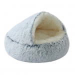 &Uuml;mmargune kapuutsiga pl&uuml;&uuml;sist lemmikloomavoodi poolsuletud siseruumides v&auml;ike kassi koera koopavoodi talvine soe kassipoeg kutsikas magamispesa lemmikloomatarbed 65cm tumehall v&auml;rv