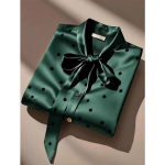 Elegantne Kvaliteetne Satiinist Polka Dots Mustriga S&auml;rk Naised Kontoridaam &Auml;ri-Casual &Scaron;ikk Pluus Paeltega V&ouml;&ouml;ri Pikkade Varrukatega Vaba &Uuml;laosa 3XL roheline