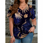 DAFIFY Naistemood vabaaja suve kevadlillemustriga l&uuml;hikeste varrukatega V-kaelusega pluusid ja s&auml;rgid XXXXXL