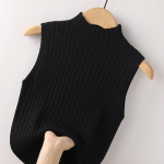 Suvised varrukateta kudumid, poolk&otilde;rge kaelusega džemprid, naiste puhtad v&auml;rvid, vabaaja soonik, &otilde;huke vest 3XL must