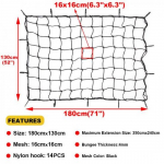 52''x 71'' Cargo Net for Pickup Truck Bed Latex Bungee Net Mesh w14 Hooks