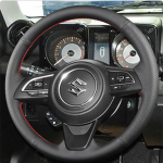 Hand-stitched non-slip Black Leather Car Steering Wheel Cover for Suzuki Jimny -2024 auto parts Red line style black